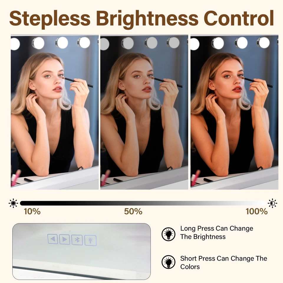 Bluetooth Hollywood Vanity Mirror with Lights 58x46cm LED Dimmable Touch Makeup - Image 4 of 4