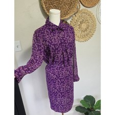Cynthia Howie Vintage y2K 100 Silk Purple Printed Pencil Skirt Set Womens 8P