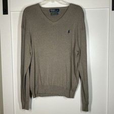 Polo Ralph Lauren Men's Pima Cotton V-Neck Sweater - Size Large - Gray Preppy