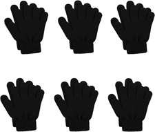 6 Pairs Winter Magic Gloves Kids Stretchy Unisex Black Gloves Toddler Boys Girls
