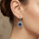 Vivid Blue Sapphire Oval 3.70Ct 925 Sterling Silver Handmade Lever Back Earrings