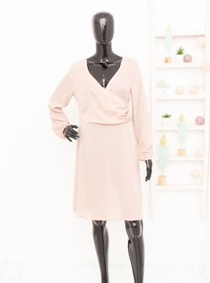 Vintage Silk By NOA NOA Dress Pink Polka Dots Silk Crepe Wrap Neck Dress Size M