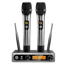 Wireless Microphone System 2 Handheld Dynamic Mics 15 Channel UHF Metal Karaoke