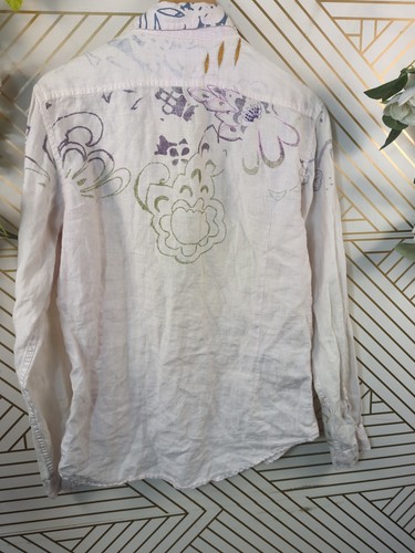 Guess Shirt Mens Linen All Over Print Button Up Long Sleeve Casual Y2K MED? - Picture 7 of 7