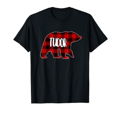 Herren Tudor Bear Custom Red Buffalo Plaid Weihnachten Pyjama T-Shirt von JP
