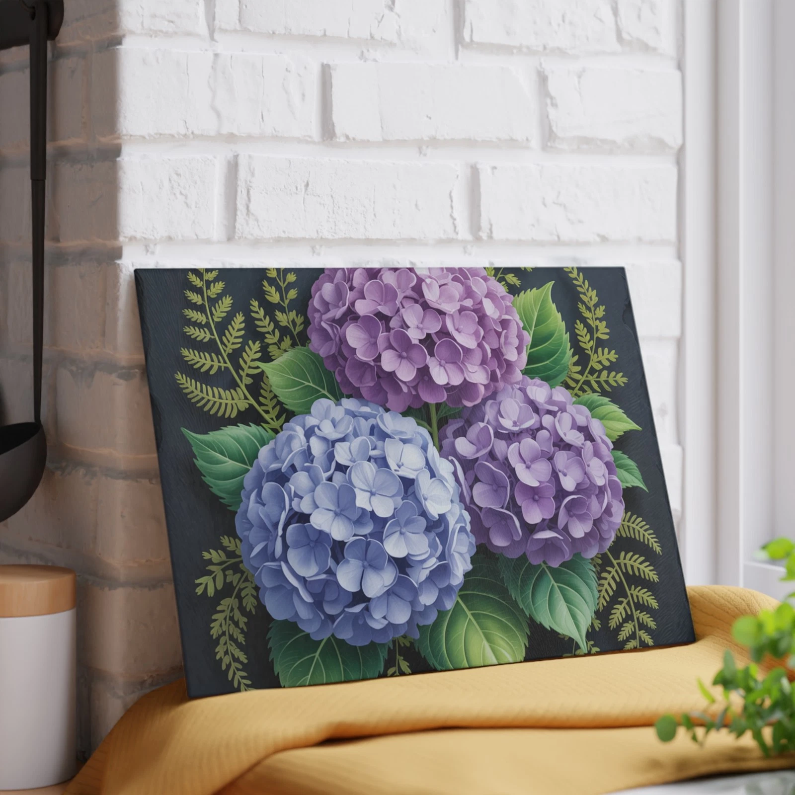 Hydrangea Bouquet Glass Cutting Board | Floral Kitchen Decor