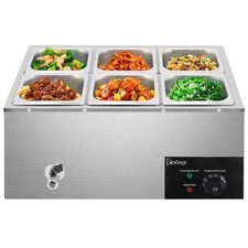 Electric 600W 19.2QT Restaurant 6 Pans Countertop Food Service Warmer Durable