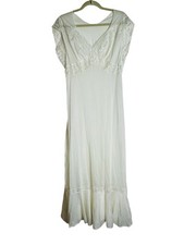 Vintage Kaysor Nylon Lace Nightgown Dress Semi Sheer Cottage Victorian Size L
