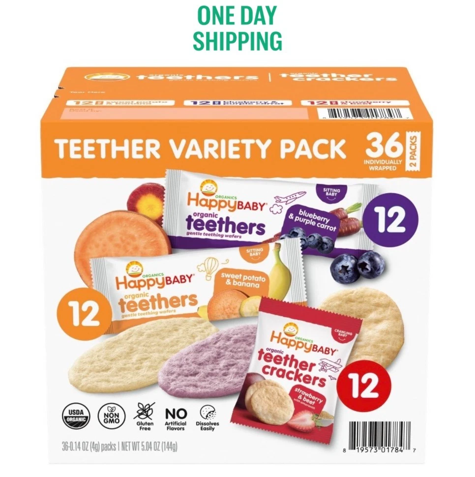 Happy Baby Organics Teethers Variety Pack 36ct Baby Teething Snacks Natural
Opens in a new window or