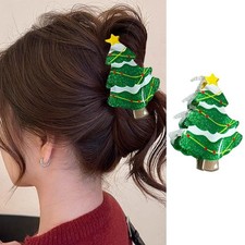 Christmas Hair Claw Clips Green Christmas Tree Design Hair Clips Winter Xmas ...