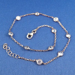 925 Sterling Silver Gold Vermeil Faceted Crystal Ankle Bracelet Vintage Anklet