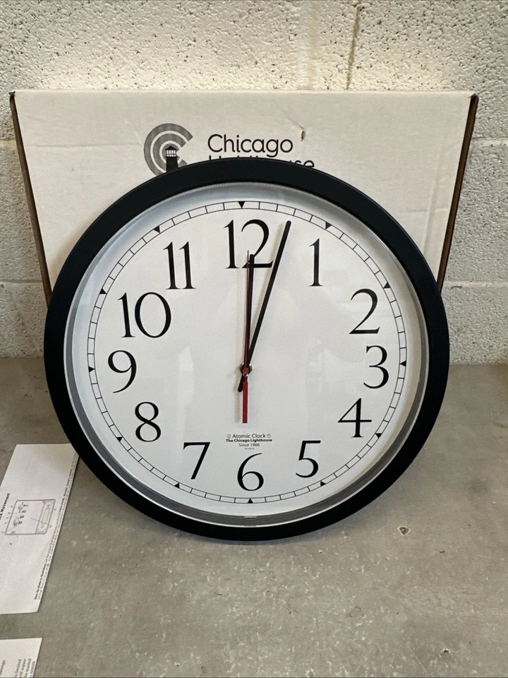 Chicago Lighthouse 16.5" Atomic Black - White Face Radio Controlled Wall Clock - Image 2 of 4
