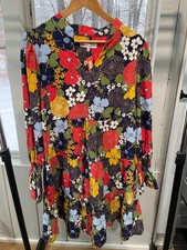 NWT Jude Connally Women XL Autumn Blooms Floral Navy Tunic Dress $248 Made USA