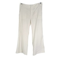 Banana Republic Wide Leg Pants Womens Size 12 Ivory Stretch Linen Cotton