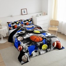 Chezmoi Collection - Juego De 4 Piezas De Sábanas Con Pelotas De Deportes Para Niños/adolescentes, Microfibra Suave, Azul Marino, Gris, Naranja, Blanco, Con Estampado De Fútbol, Fútbol Americano
