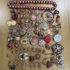 Vintage Rhinestone Costume Jewelry Mixed Lot Pink Gold Tone Craft Lot