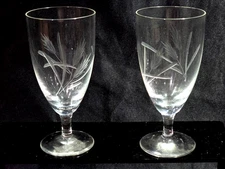 Etched Wheat Whiskey Sour Cocktail Glasses 4.75" Vintage Pair