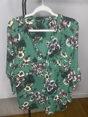 Torrid Harper Women's Plus Size 3 Green Floral Button Front Blouse Top