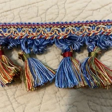 Tassel Trim Fringe By The Yard Blue Gold Tapestry Upholstery Drapery Craft Decor