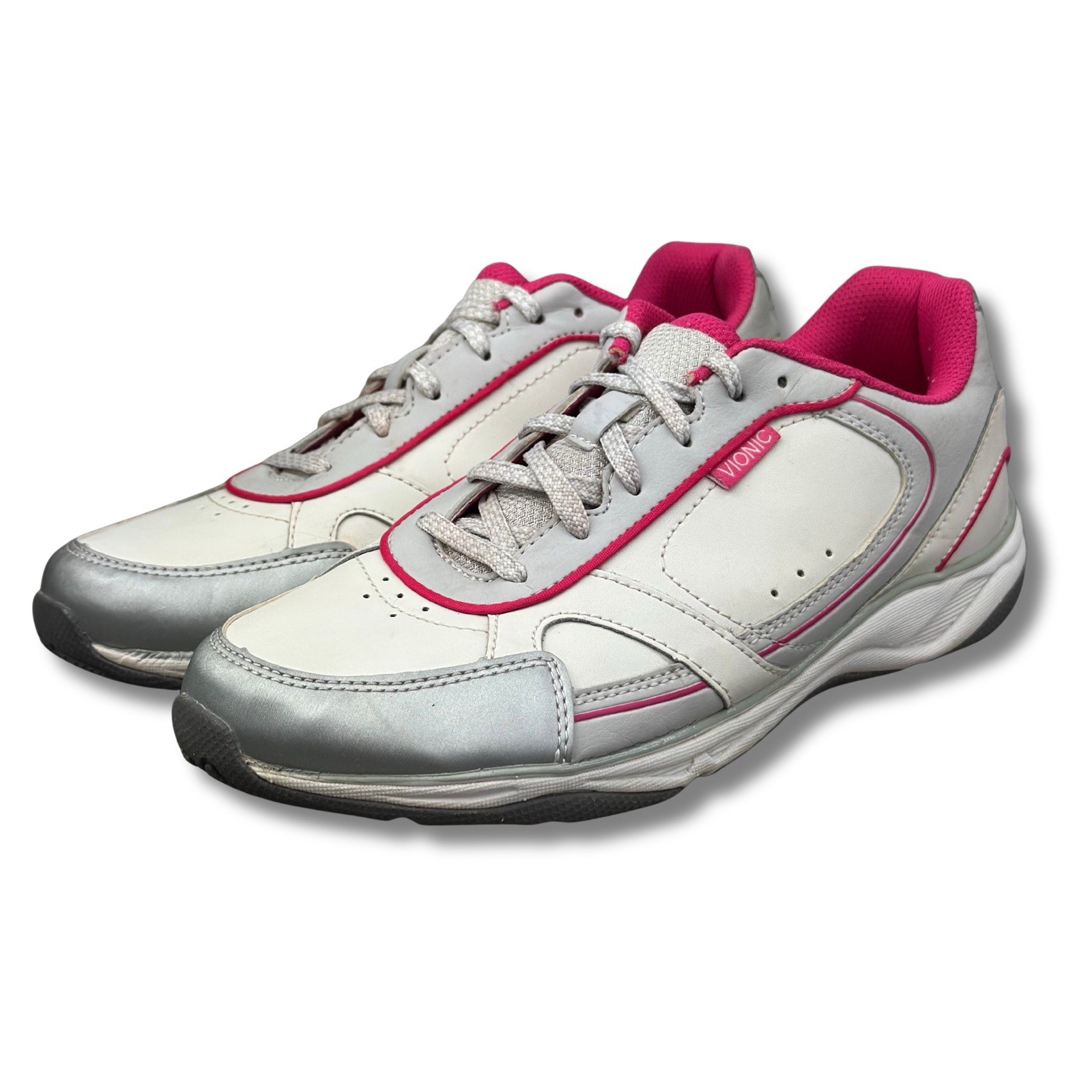 Vionic Zen Sneakers for Women Size 8.5 Wide White Pink Leather Comfort Running Shoes