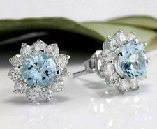 14K White Gold Plated 2Ct Round Cut Lab Created Aquamarine Women's Stud Earrings