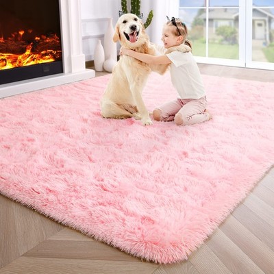Fluffy 4x6 Pink Rugs for Bedroom Girls,Shaggy Kids Rug,Thick Shag Throw Floor...