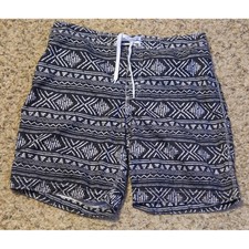 Old Navy Tribal Print Lined Swim Trunks Men's Size Large Black White