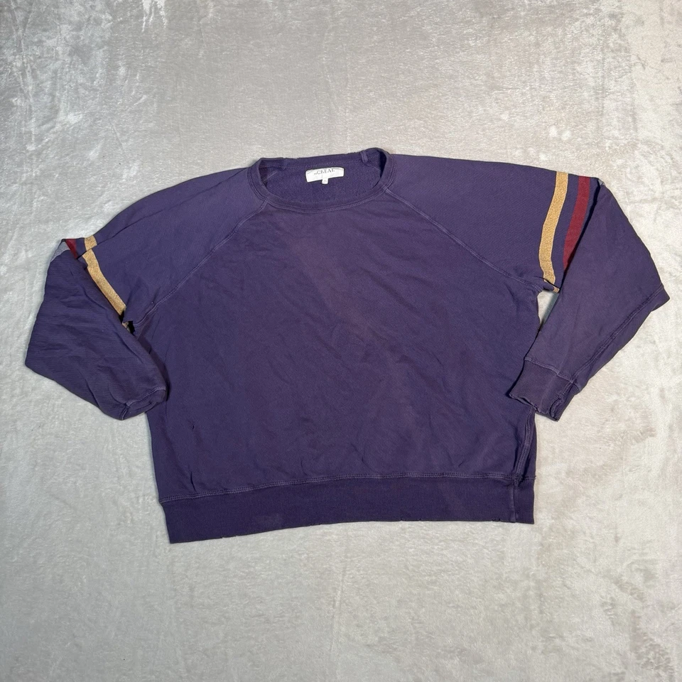 THE GREAT Sudadera Mujer Grande Púrpura Rayas Manga Larga Pullover Cuello Redondo Foto 2 de 4