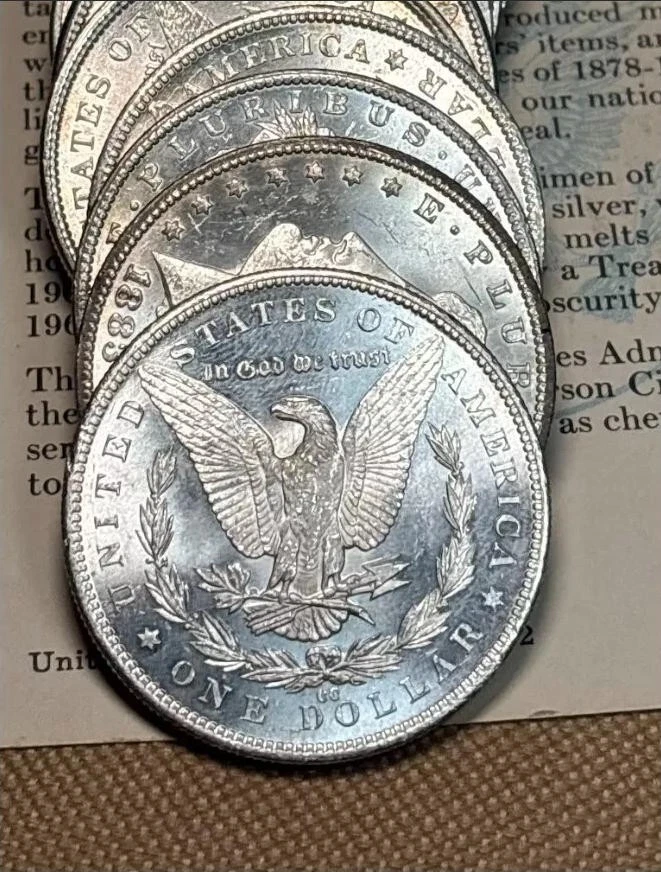 Lot of 5 1878-1893 CC Morgan Dollars US Mint Coin - 26.73g Silver BU Mixed Dates - Image 2 of 4