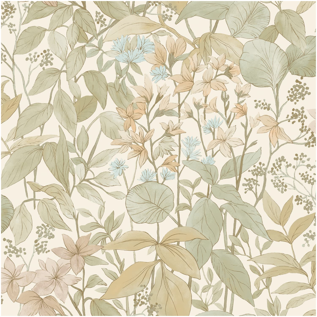 Vinyl Sage Green Glade Textured Wallpaper Botanical Leaf Trail Paste Wall
