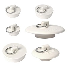 6 Sizes of Sink Stoppers, Bathtub Drain Stopper with Ring Suitable, White