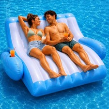 Two Person Inflatable Pool Recliner Adult Pool Lounger Float with Cup Holder -