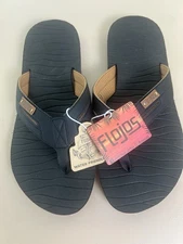 Flojos Waverunner Sporty Black Tan Flip Flops Mens Size 13 Water Friendly NEW
