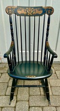 Vintage Hitchcock-Style Stenciled Windsor Rocking Chair Cream Painted — listing 4
