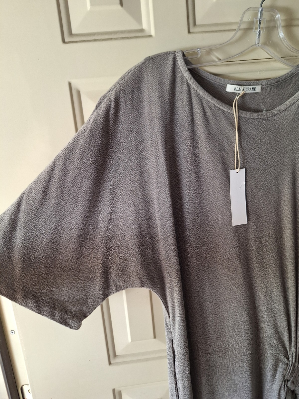 Black Crane Womans M Dress Stone Gray Oversized Lagenlook Greek Pocket Cinched image 3