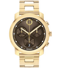 MOVADO BOLD CHRONOGRAPH 3601352 BROWN DIAL GOLD BRACELET 44MM MENS WATCH