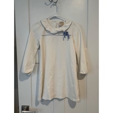 The Beaufort Bonnet Company White Pima Cotton Ruffle Collar Dress Blue Bow 12