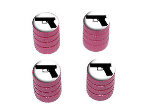 Handgun-Weapon-Black-White-Tire-Rim-Wheel-Valve-Stem-Caps-Pink