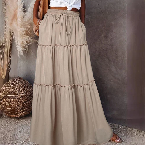 Mujeres Bohemia Cintura Alta Falda Larga Damas Vacaciones Columpio Suelto Boho Maxi Faldas - Imagen 8 de 30