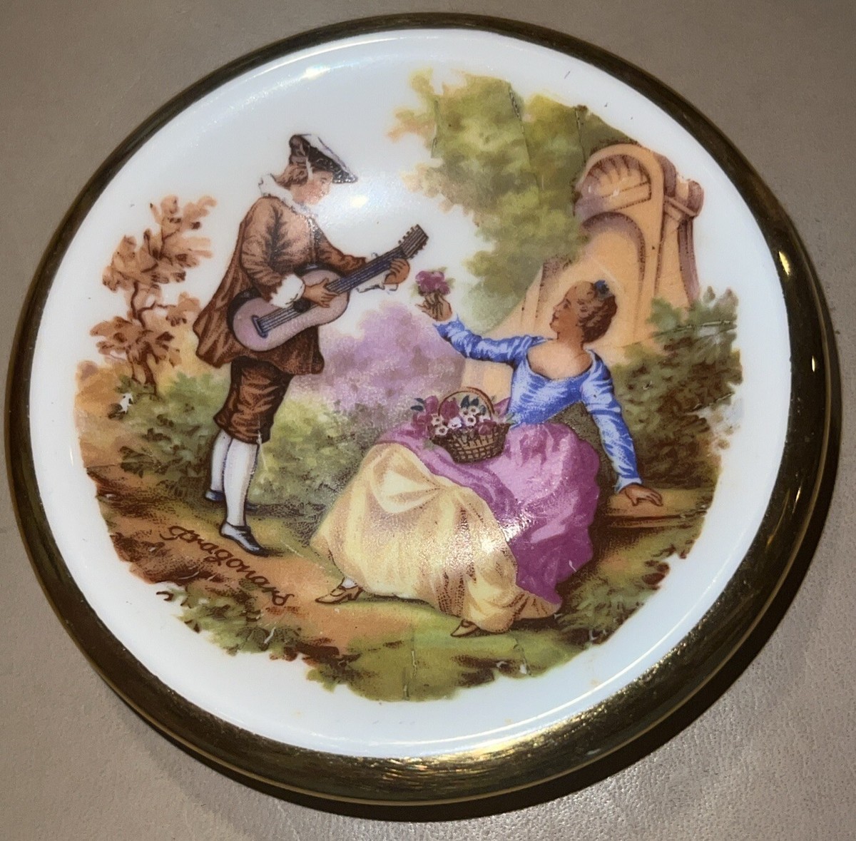 Vintage Limoges France Mini Plate With Man Playing Guitar
