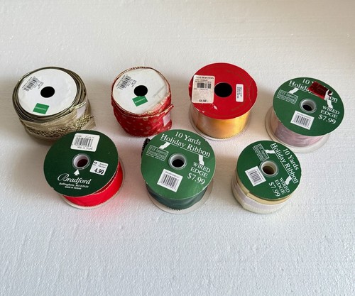 7 Vintage Spools Wired Edged Christmas Holiday Ribbon Bow Making 3 NOS - Picture 5 of 13