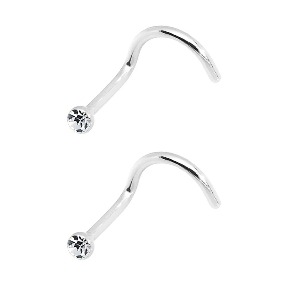 一对钢水晶 CZ 宝石鼻螺丝环耳钉身体穿孔 18 规格 — 第 2/2 张图片