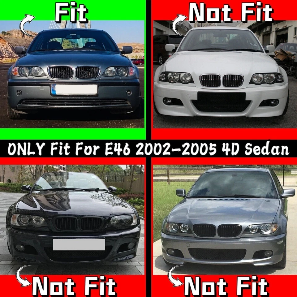 Parrilla de riñón delantera negra brillante para BMW E46 325i 330i 328 serie 3 02-05 Foto 2 de 4