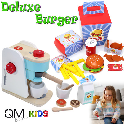 Kinder Spiel Set HOLZ BURGER FAST FOOD Restaurant Kaufladen Küche Zubehör groß