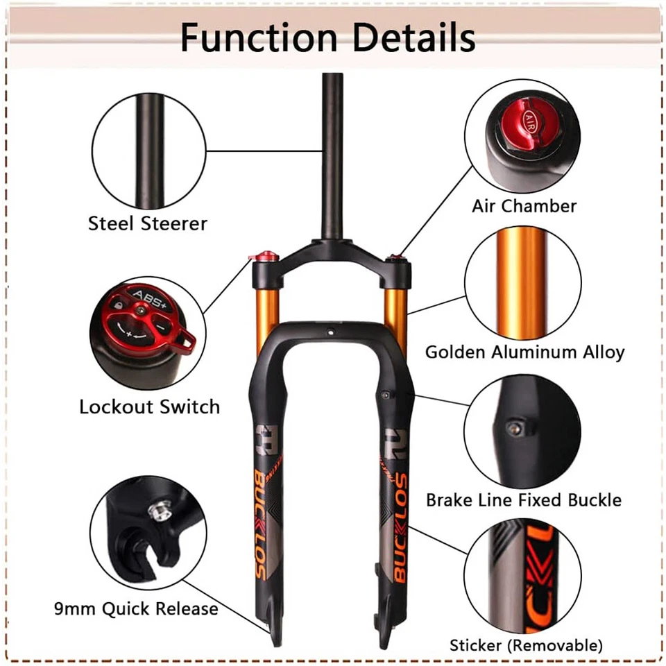 26" Fat Bike Air Suspension Fork 4.0 Tire MTB/Beach/Snow Bicycle 1-1/8 Fork Disc - Image 2 of 4