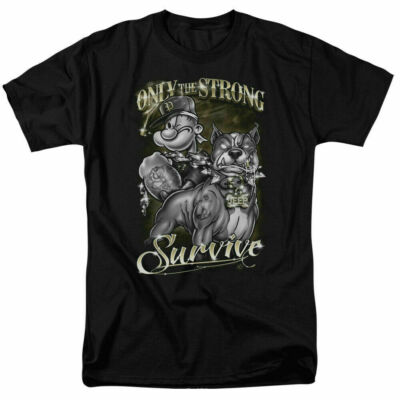 Popeye Only The Strong Survive T Shirt Licensed Comic Cartoon Tee Black