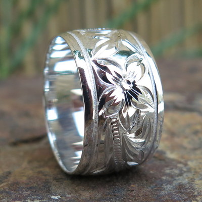 Hawaii Jewelry Genuine 925 Sterling Silver Scroll Wedding Ring