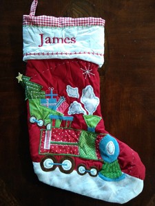 Pottery Barn Kids Quilted Train Gingham Christmas Stocking W Name