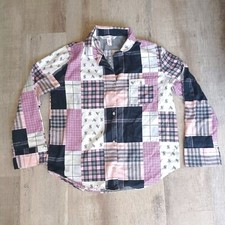 VICTORIA'S SECRET VS White Pink Plaid Patchwork Button Down Pajama Shirt Large M