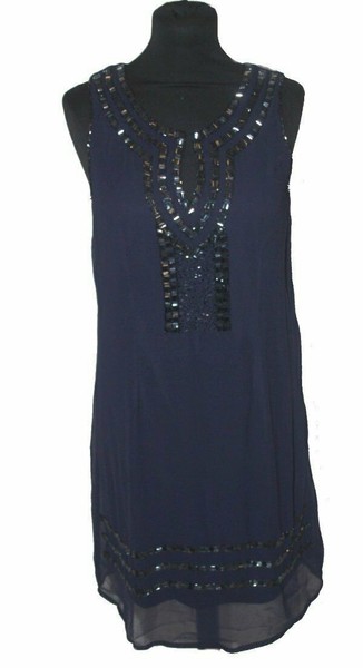 Festliches Kleid TrÄGerkleid Dunkelblau Pailetten Bodyflirt Gr. 36 Neu-image